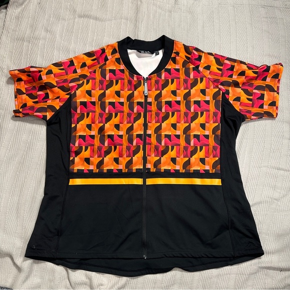 Ulla Popken Neon Graphic Zip Front Back Pocket Stretch Knit Cycling Top 24/26 - Picture 12 of 16